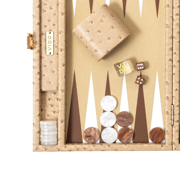 Beige Ostrich <br> Backgammon Set <br> (L 38 x W 24.5) cm