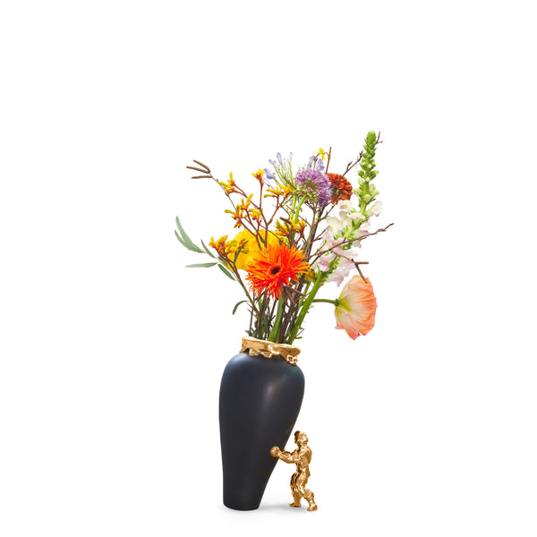 My Superhero Vase <br> Matte Black and 24 Carats Gold <br> (H 15) cm