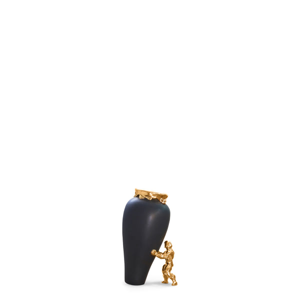 My Superhero Vase <br> Matte Black and 24 Carats Gold <br> (H 15) cm