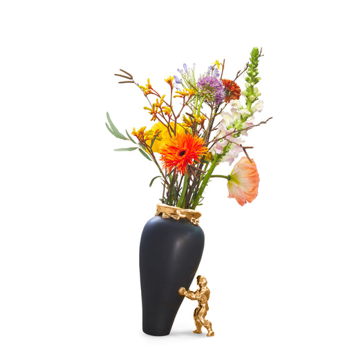 My Superhero Vase <br> Matte Black and 24 Carats Gold <br> (H 27.5) cm