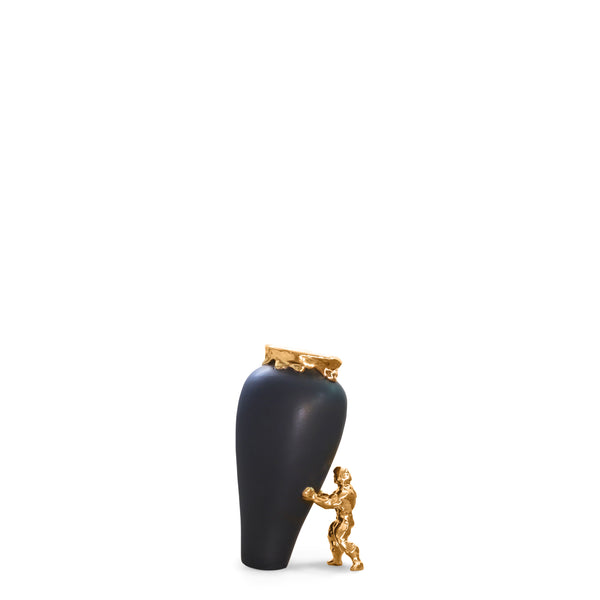 My Superhero Vase <br> Matte Black and 24 Carats Gold <br> (H 27.5) cm