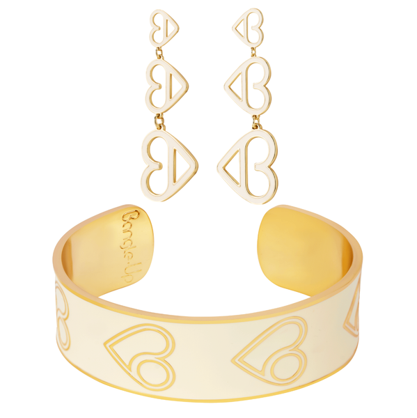 B Heart Earrings & Cuff <br> White Sand <br> Set of 2
