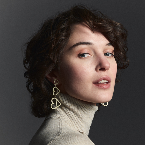 B Heart Earrings <br>
White Sand