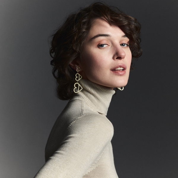 B Heart Earrings <br>
White Sand