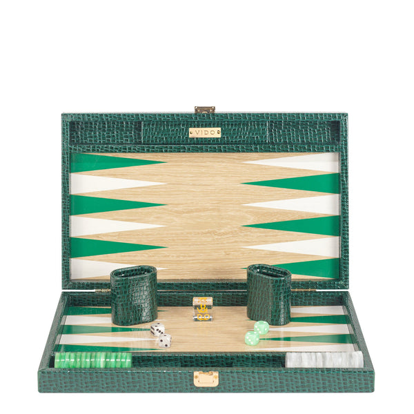 British Green Alligator Wooden <br> Backgammon Set <br> (L 38 x W 24.5) cm
