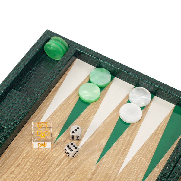 British Green Alligator Wooden <br> Backgammon Set <br> (L 38 x W 24.5) cm