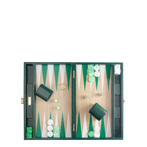 British Green Alligator Wooden <br> Backgammon Set <br> (L 38 x W 24.5) cm