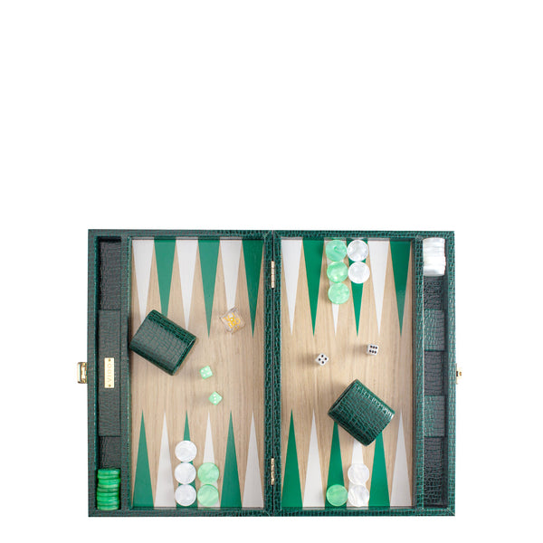 British Green Alligator Wooden <br> Backgammon Set <br> (L 38 x W 24.5) cm