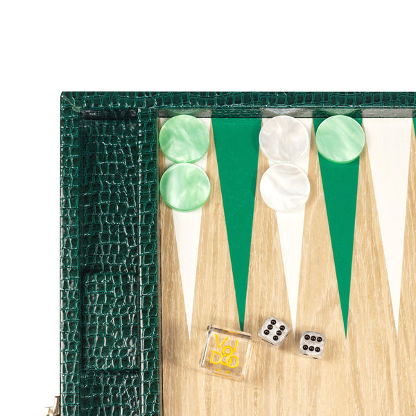 British Green Alligator Wooden <br> Backgammon Set <br> (L 38 x W 24.5) cm