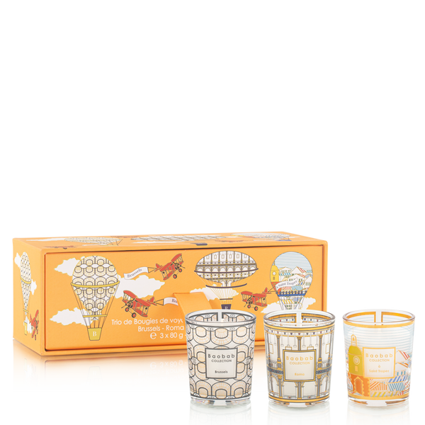 My First Baobab Trio Travel Candles <br> 
Brussels, Roma, Saint Tropez <br> 
Set of 3