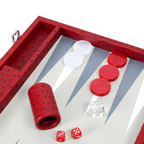 Carmine Ostrich <br> Backgammon Set with Handle <br> (L 52 x W 36) cm