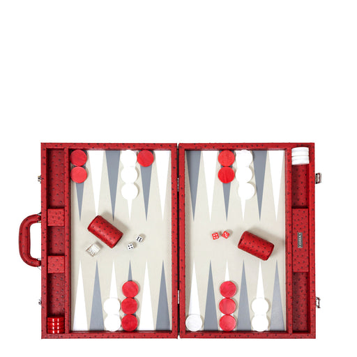 Carmine Ostrich <br> Backgammon Set with Handle <br> (L 52 x W 36) cm