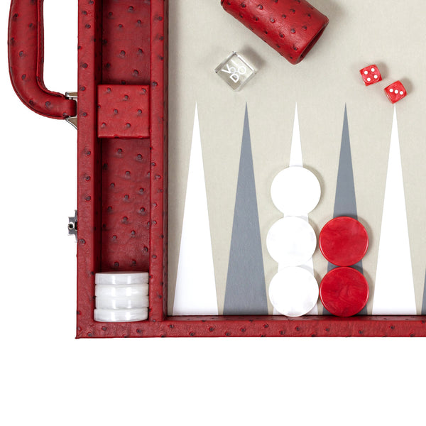 Carmine Ostrich <br> Backgammon Set with Handle <br> (L 52 x W 36) cm