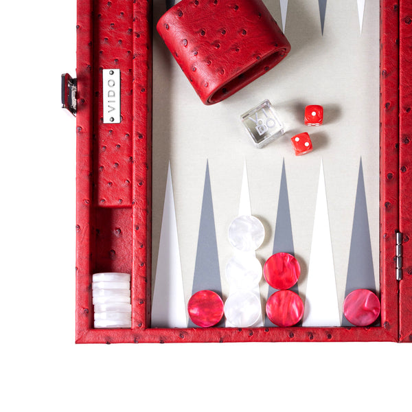 Carmine Ostrich <br> Backgammon Set <br> (L 38 x W 24.5) cm