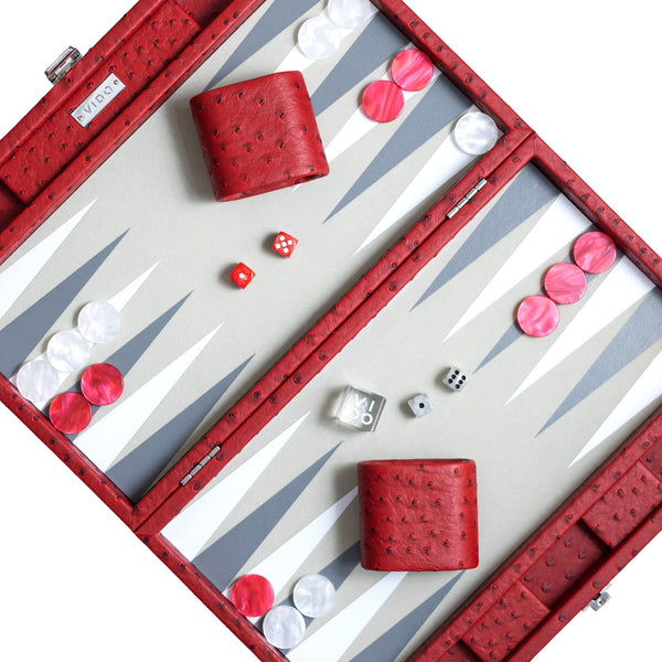 Carmine Ostrich <br> Backgammon Set <br> (L 38 x W 24.5) cm
