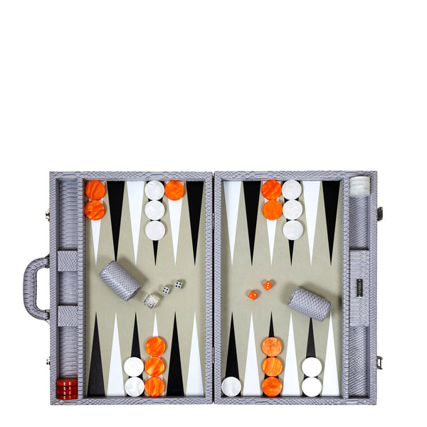 Cool Grey & Orange Snake <br> Backgammon Set with Handle <br> (L 52 x W 36) cm