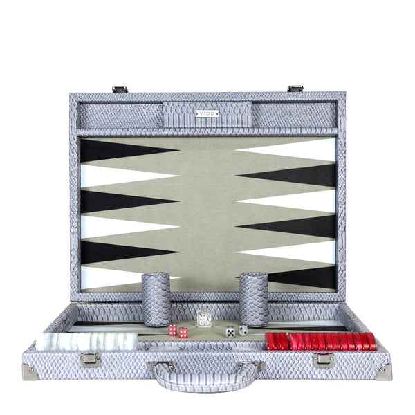 Cool Grey & Pink Snake <br> Backgammon Set with Handle <br> (L 52 x W 36) cm