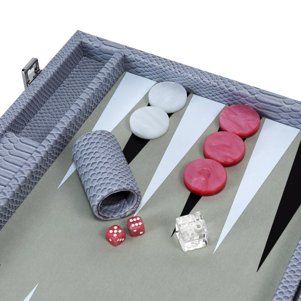 Cool Grey & Pink Snake <br> Backgammon Set with Handle <br> (L 52 x W 36) cm