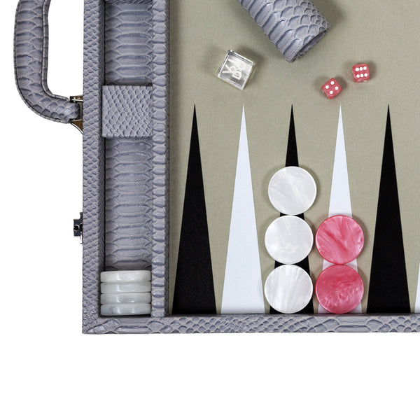 Cool Grey & Pink Snake <br> Backgammon Set with Handle <br> (L 52 x W 36) cm