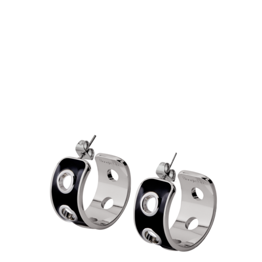 Eyelet Hoop Earrings <br>
Silver / Black