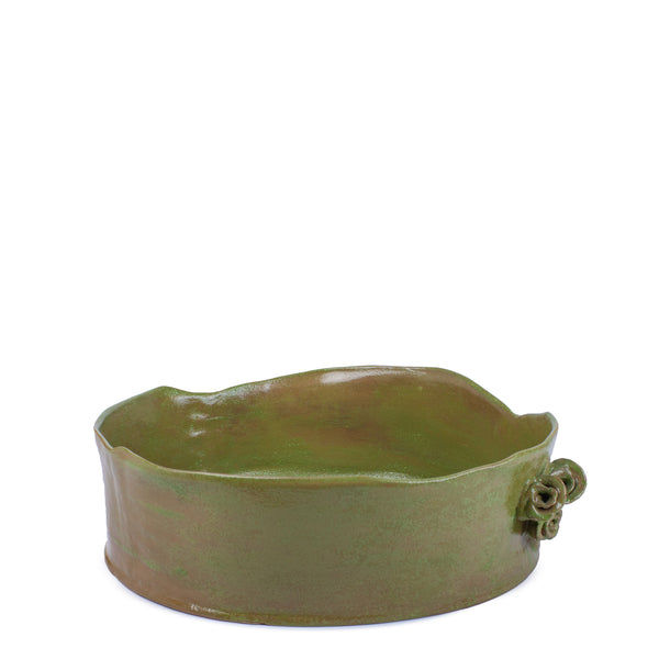 Flower Crafted Round Dish <br> 
Green
<br> (Ø 32 x H 10) cm