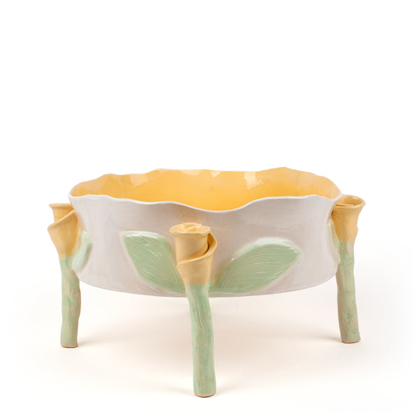 Round Dish with Rose Legs <br> Yellow <br> (Ø 32 x H 21) cm