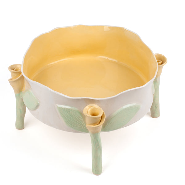 Round Dish with Rose Legs <br> Yellow <br> (Ø 32 x H 21) cm