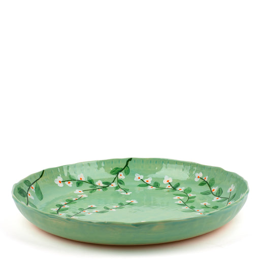 Cherry Blossom Round Flat Dish <br> Mint Green <br> (Ø 44 x H 5.5) cm