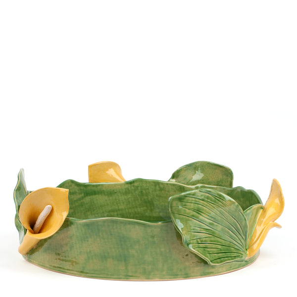 Lilies Round Dish <br> Moss Green <br> (Ø 45 x H 15) cm