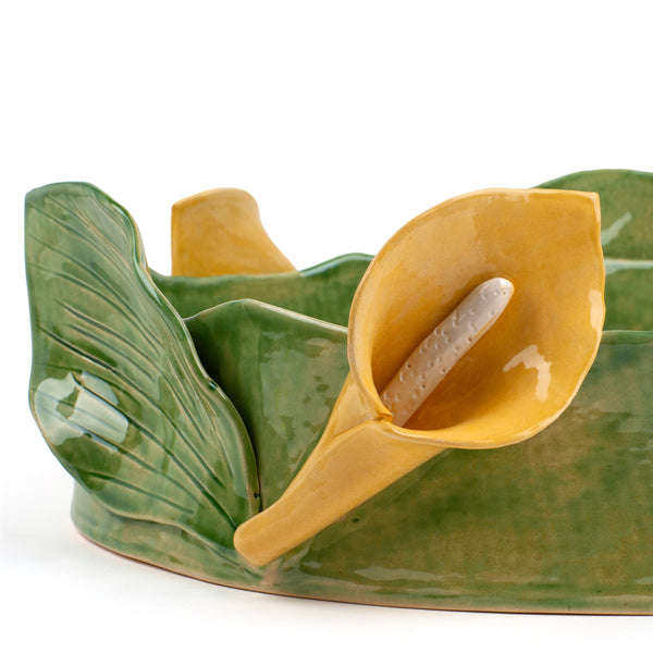 Lilies Round Dish <br> Moss Green <br> (Ø 45 x H 15) cm