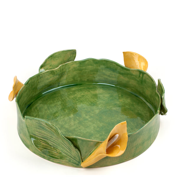 Lilies Round Dish <br> Moss Green <br> (Ø 45 x H 15) cm