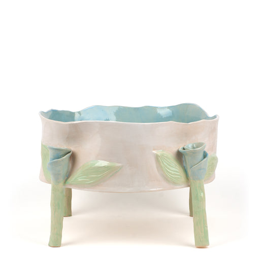 Round Dish with Rose Legs <br> Blue <br> (Ø 32 x H 23) cm