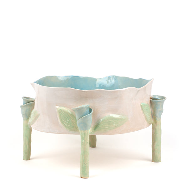 Round Dish with Rose Legs <br> Blue <br> (Ø 32 x H 23) cm