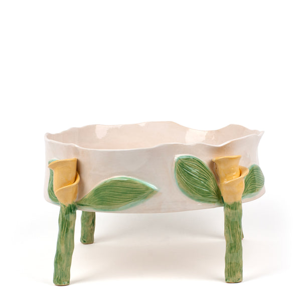 Round Dish with Rose Legs <br> White <br> (Ø 32 x H 20.5) cm