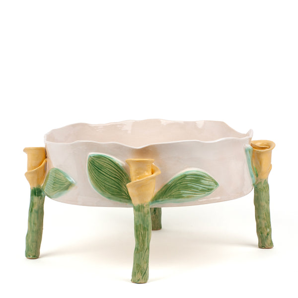 Round Dish with Rose Legs <br> White <br> (Ø 32 x H 20.5) cm