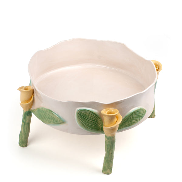 Round Dish with Rose Legs <br> White <br> (Ø 32 x H 20.5) cm