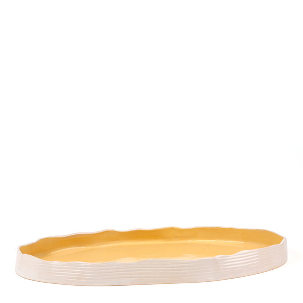 Striped Oval Dish Low Border <br> Pastel Yellow <br> (L 57 x H 5) cm