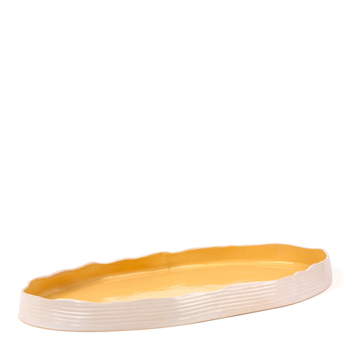 Striped Oval Dish Low Border <br> Pastel Yellow <br> (L 57 x H 5) cm