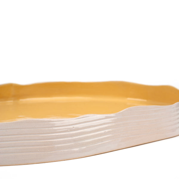 Striped Oval Dish Low Border <br> Pastel Yellow <br> (L 57 x H 5) cm