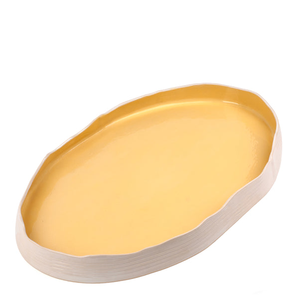 Striped Oval Dish Low Border <br> Pastel Yellow <br> (L 57 x H 5) cm