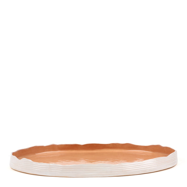 Striped Oval Dish Low Border <br> Pastel Pink <br> (L 57 x H 5) cm