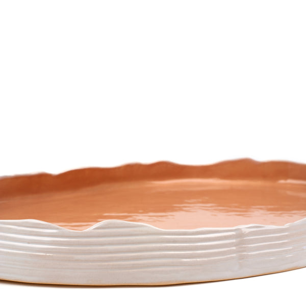 Striped Oval Dish Low Border <br> Pastel Pink <br> (L 57 x H 5) cm