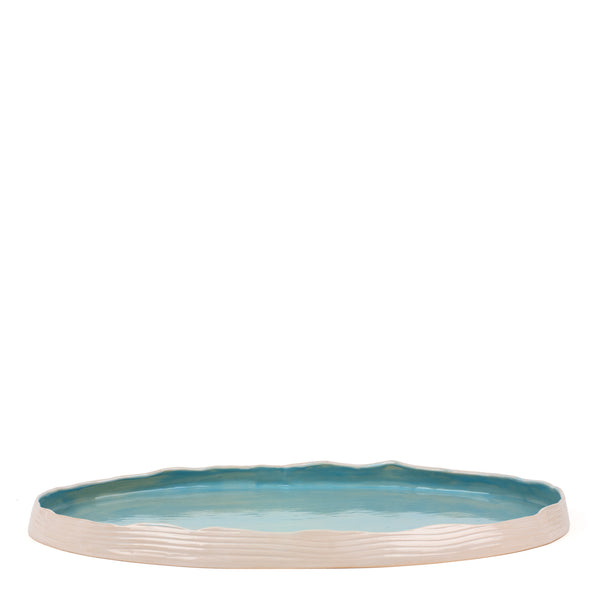 Striped Oval Dish Low Border <br> Pastel Blue <br> (L 57 x H 4) cm