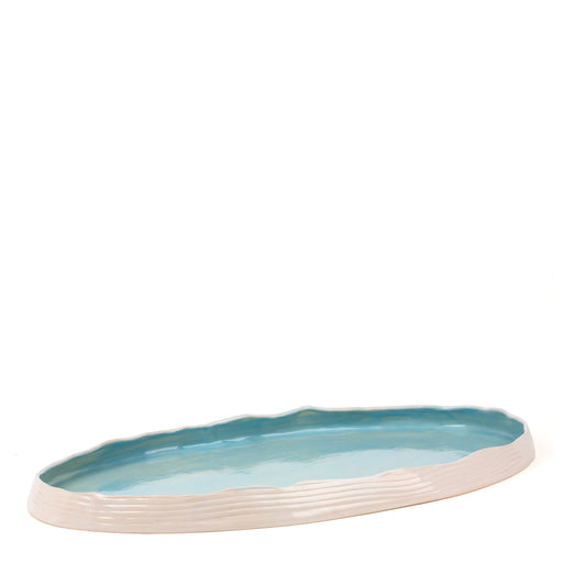 Striped Oval Dish Low Border <br> Pastel Blue <br> (L 57 x H 4) cm