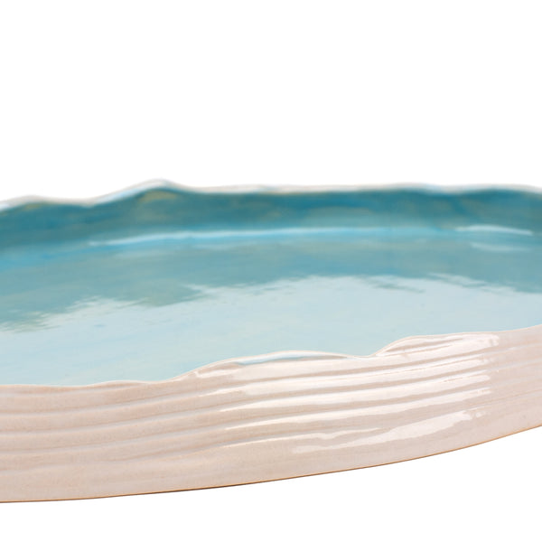 Striped Oval Dish Low Border <br> Pastel Blue <br> (L 57 x H 4) cm
