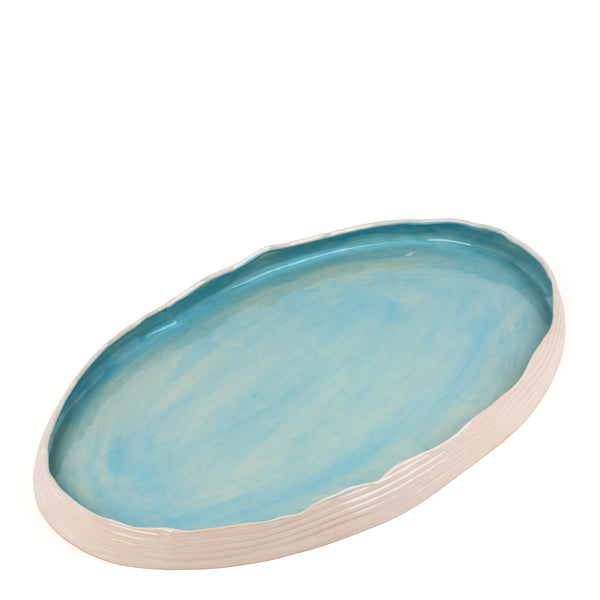 Striped Oval Dish Low Border <br> Pastel Blue <br> (L 57 x H 4) cm