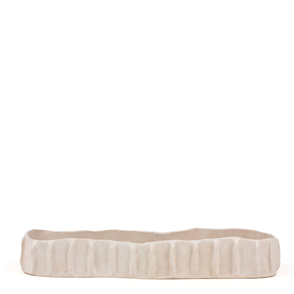 Pleated Long Oval Bowl <br> White <br> (L 42 x H 7) cm