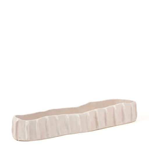 Pleated Long Oval Bowl <br> White <br> (L 42 x H 7) cm