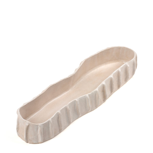 Pleated Long Oval Bowl <br> White <br> (L 42 x H 7) cm