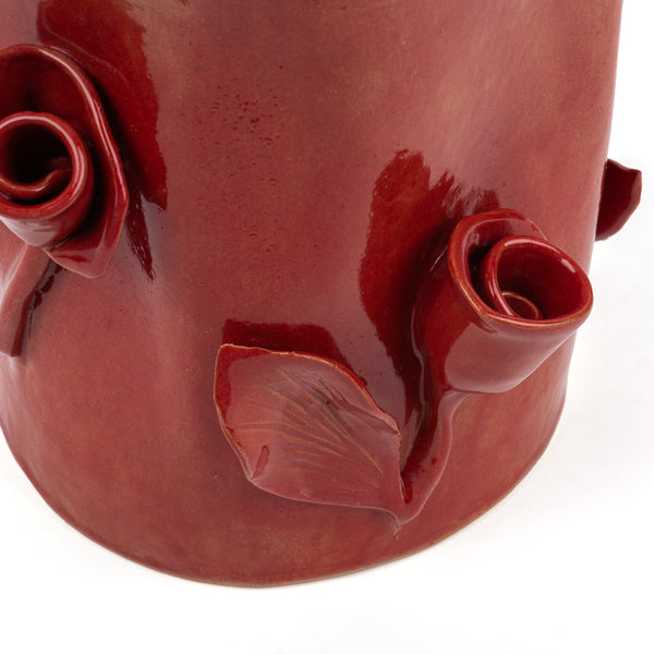 Roses Crafted Round Vase <br> Red<br> (Ø 19 x H 22) cm